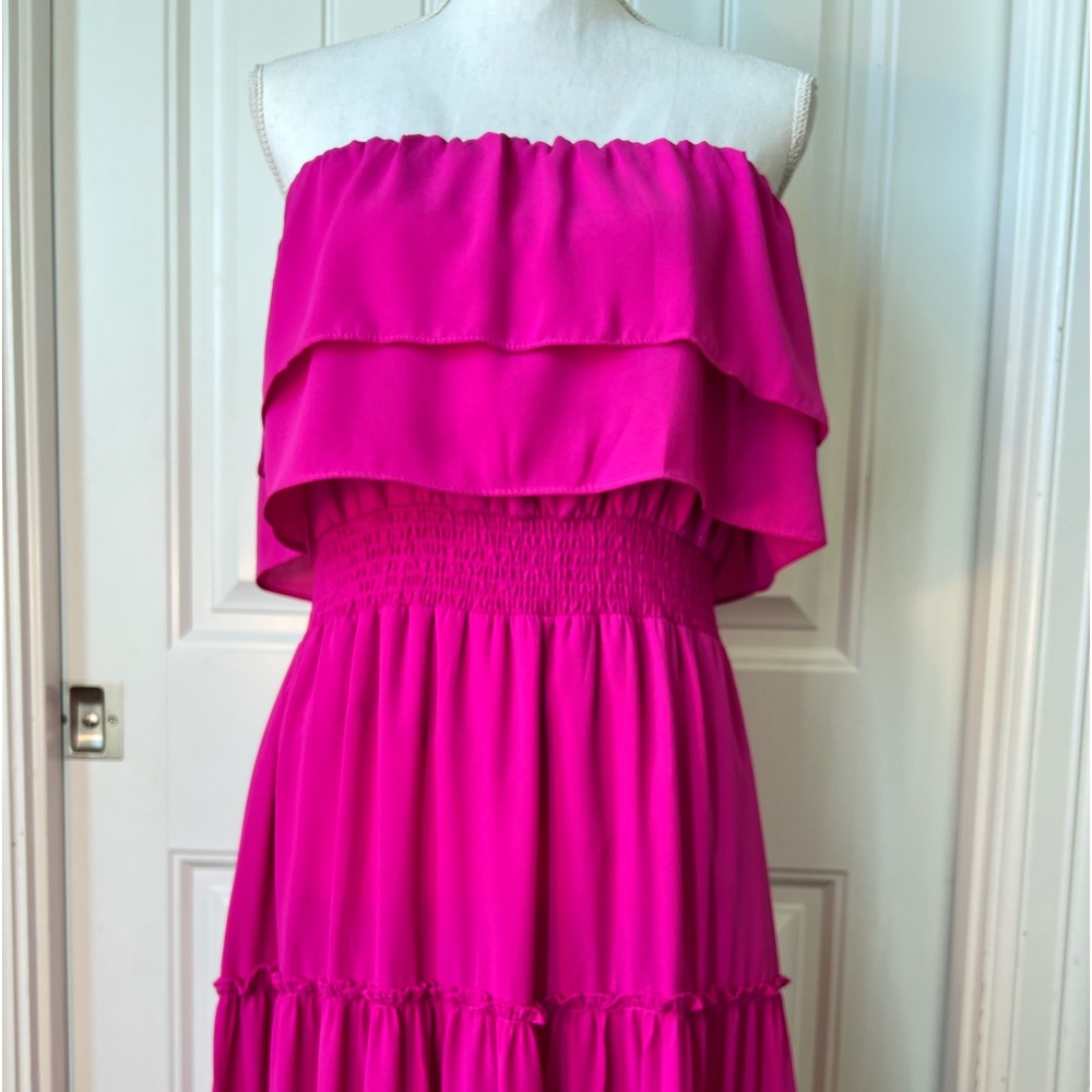 Magenta Pink strapless Summer Dress L